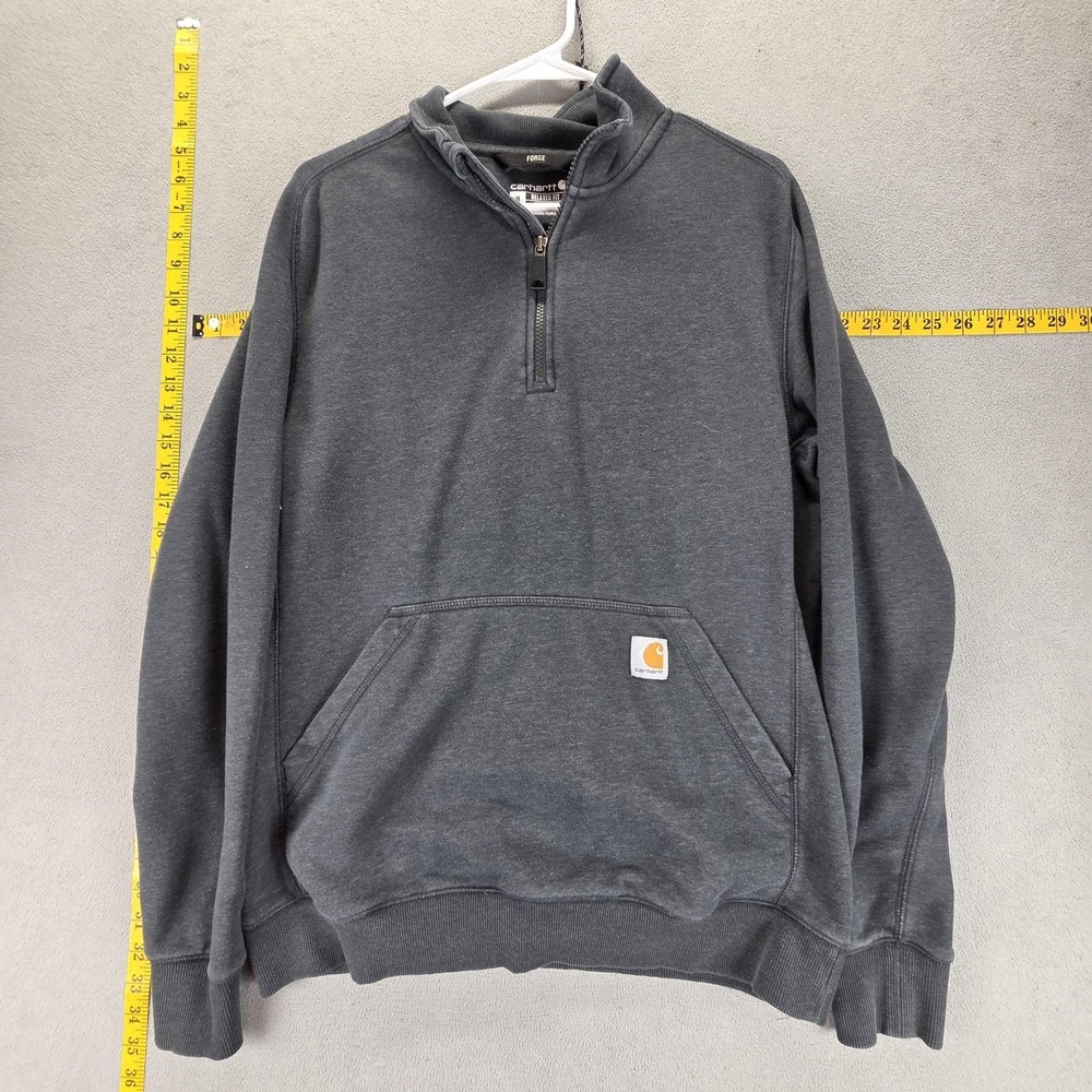 Carhartt Sweatshirt Mens Medium Gray Force 1/4 Zip Fleece Kangaroo Pocket 104475